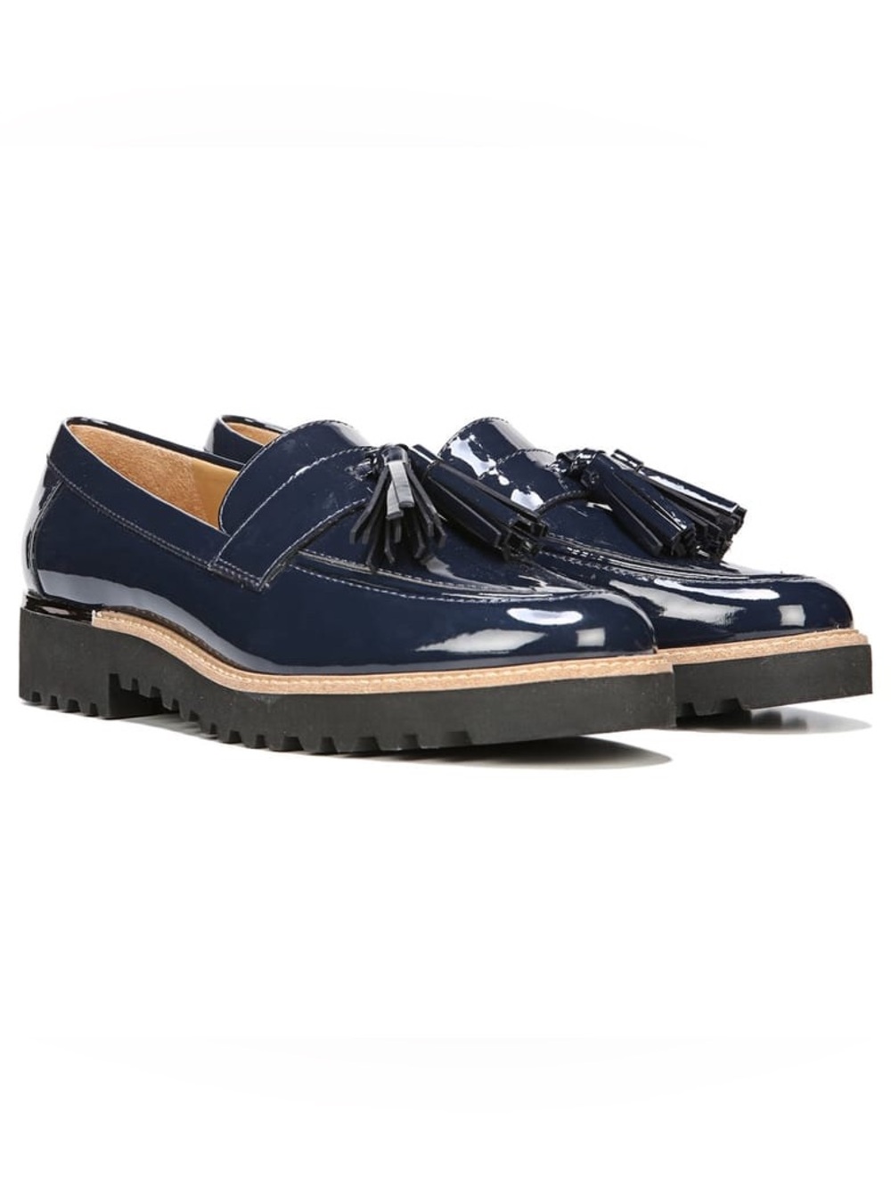 Franco Sarto Carolynn Platform Lug Sole Chunky Tassel Loafer Navy Blue Patent 8